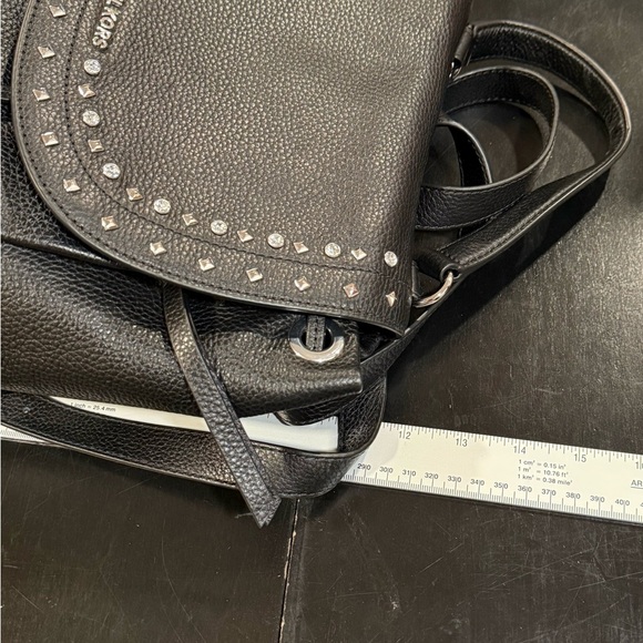 NWOT Michael Kors Riley Studded Black Pebbled Leather Drawstring Backpack Bag - Picture 8 of 13